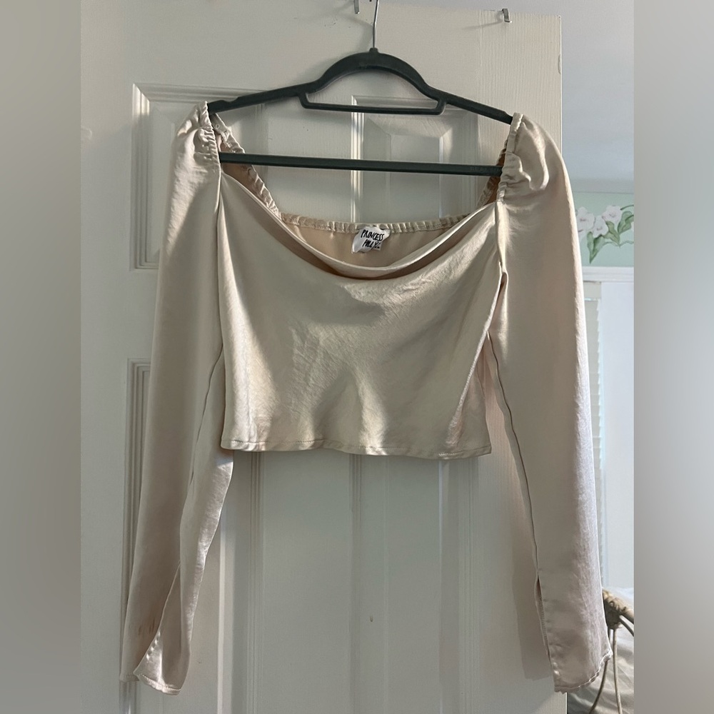 Princess Polly Love Song Top / Champagne Satin Long Sleeve Top - Picture 3 of 6